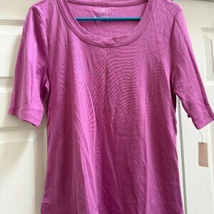 Womens Talbots Scoop Neck Curved Hem Tee Fuchsia - Pima Cotton Size Large NWT